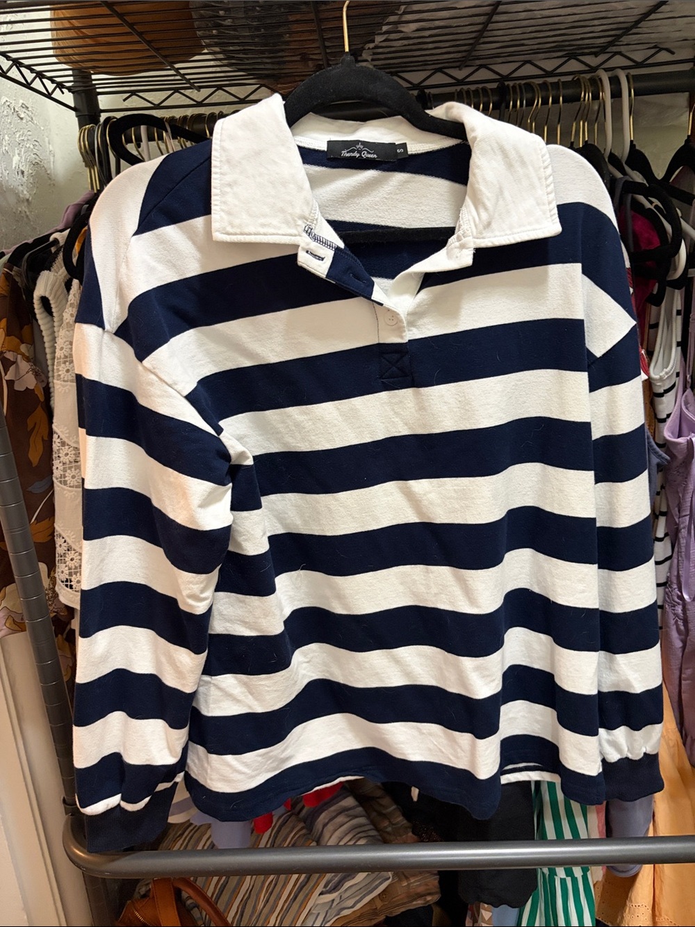 Striped Rugby Pullover in Navy and White